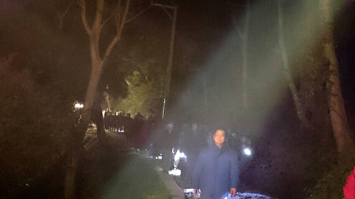 昨夜聖山出景非凡造 佛光滿滿星斗拱映照 要非佛子知恩相徒報 那得尊者示顏迴相了