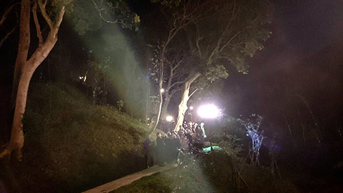 昨夜聖山出景非凡造 佛光滿滿星斗拱映照 要非佛子知恩相徒報 那得尊者示顏迴相了